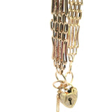 Exquisite 9ct Yellow Gold Four-Bar Gate Bracelet with Padlock Charm