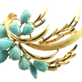 STUNNING 14CT YELLOW GOLD AND TURQUOISE BROOCH