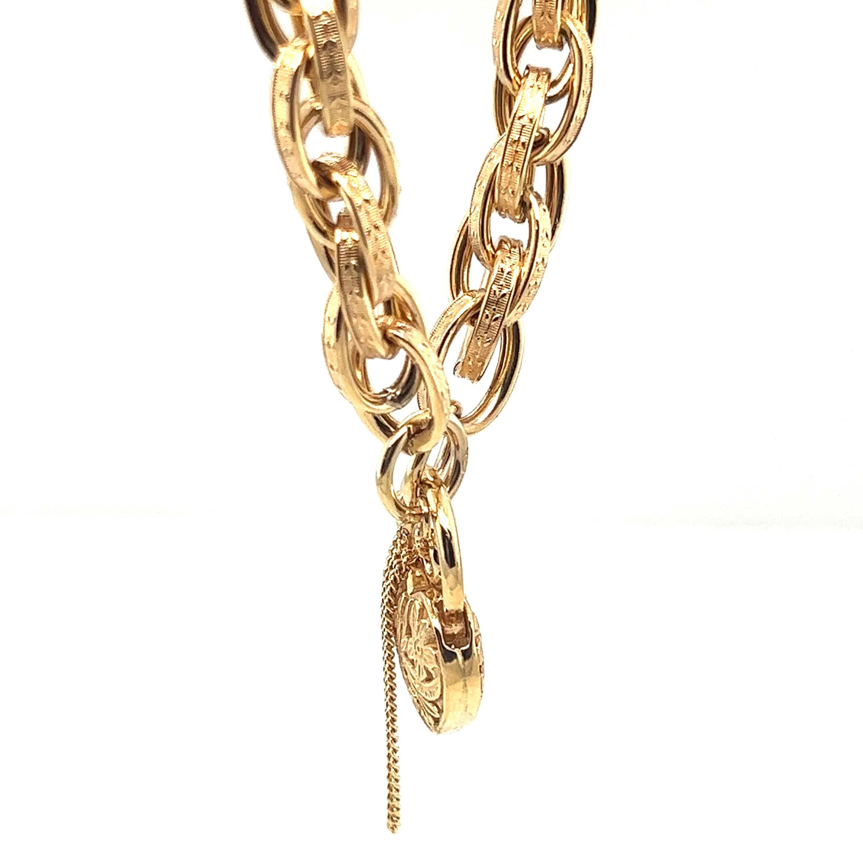 Yellow Gold Bracelet with Engraved links & Floral Padlock Clasp