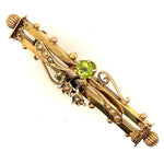 Antique 15ct Yellow Gold Peridot & Pearl Double Bar Brooch