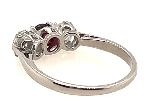 Platinum 3 Stone Garnet & Diamond Handmade Ring
