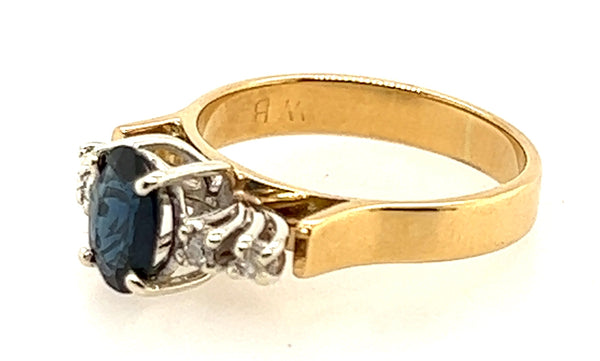 18ct Yellow & White Gold Sapphire & Diamond Handmade Ring