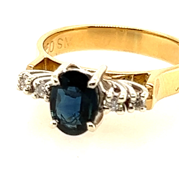 Spectacular 18ct Yellow & White Gold Sapphire & Diamond Handmade Ring
