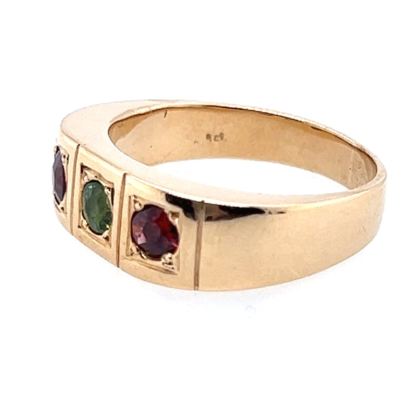 9ct Yellow Gold & Tourmaline Ring Green & Orange Tourmaline