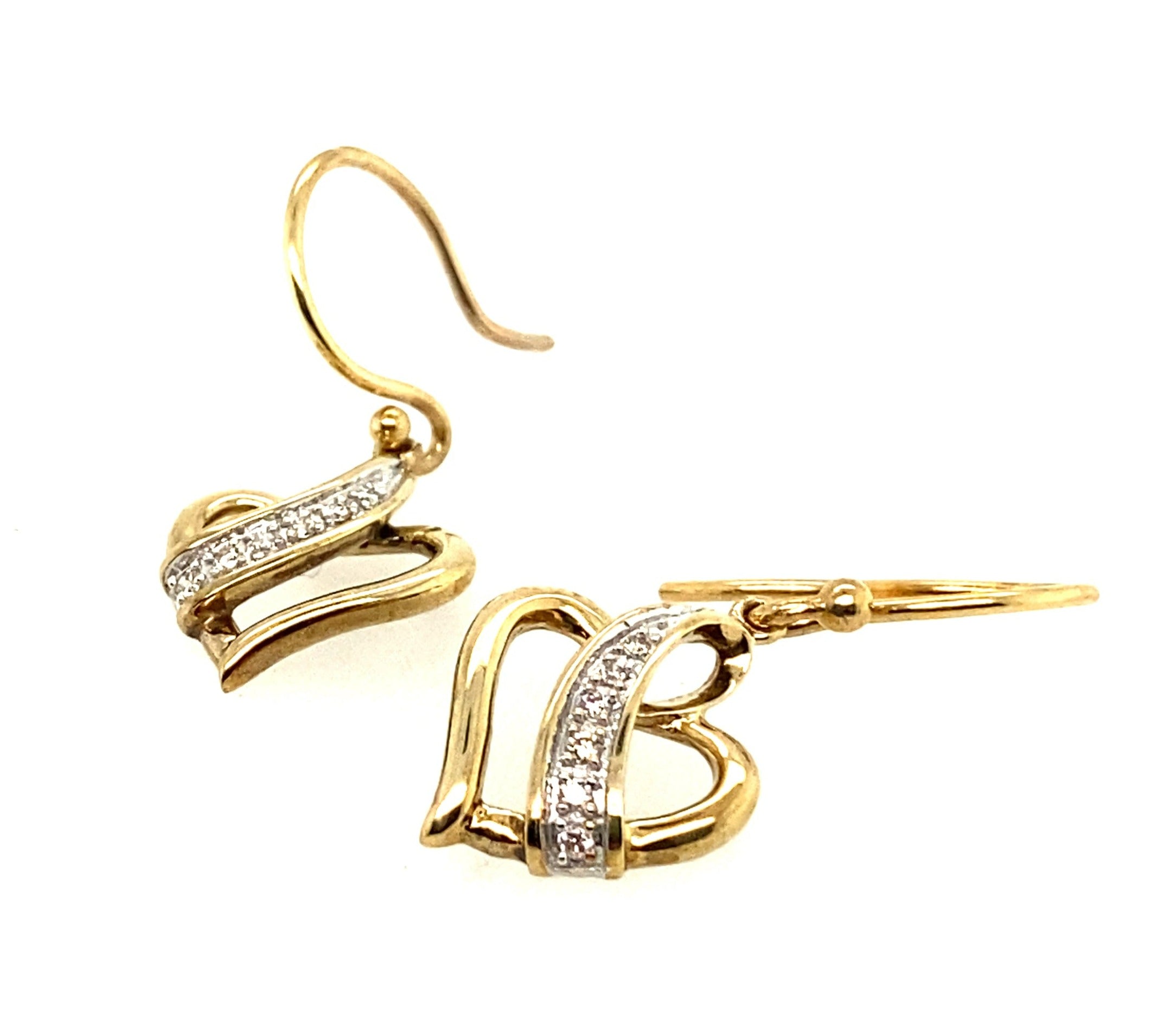 9ct Yellow Gold & Diamond Heart Shaped Shepherd Hook Earrings