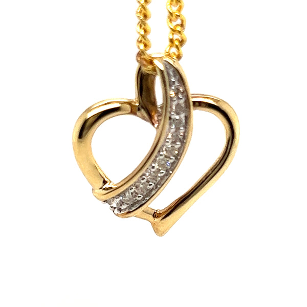 9ct Yellow Gold & Diamond Heart Pendant