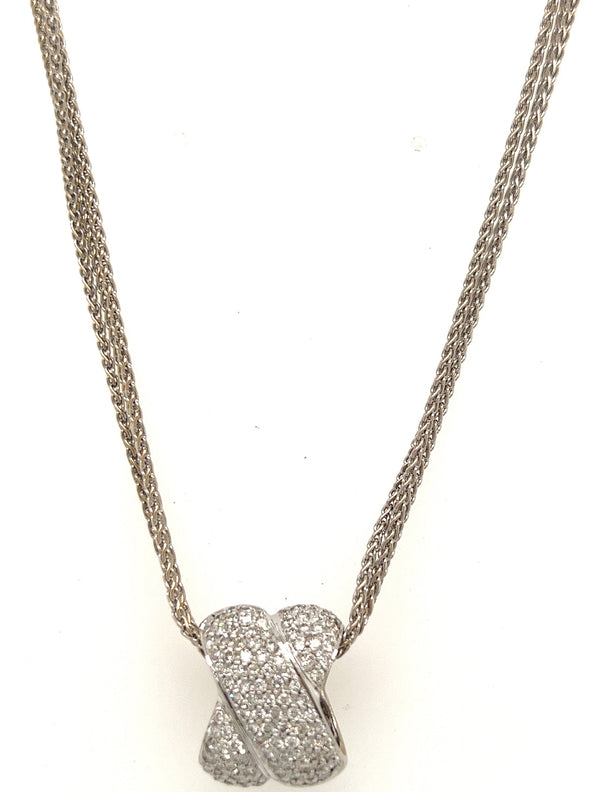 18ct White Gold & Diamond 'X' Shape Pendant with 18ct Three Strand Twist Chain Necklace