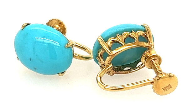 14ct Yellow Gold & Turquoise Screw Back Earrings