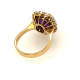 ELEGANT 18CT YELLOW GOLD 15 STONE AMETHYST & CULTURED PEARL CLUSTER RING