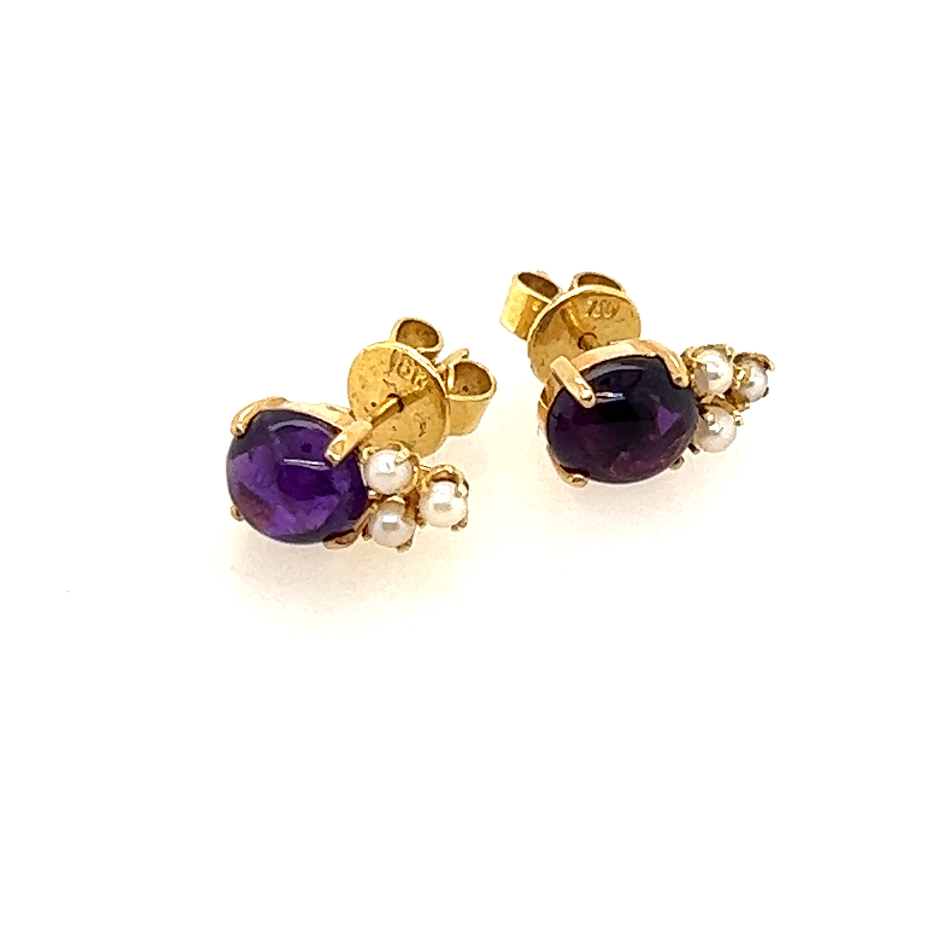 Amethyst & Cultured Pearl Stud earrings set in 18ct Yellow Gold