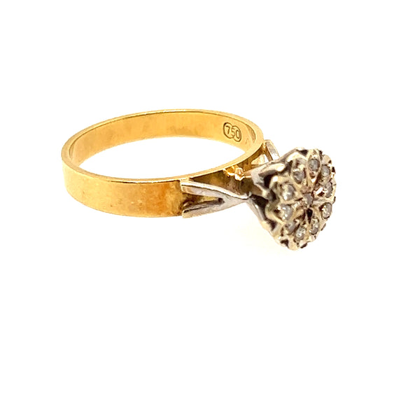 Elegant Yellow and White Gold 11 stone Diamond cluster ring