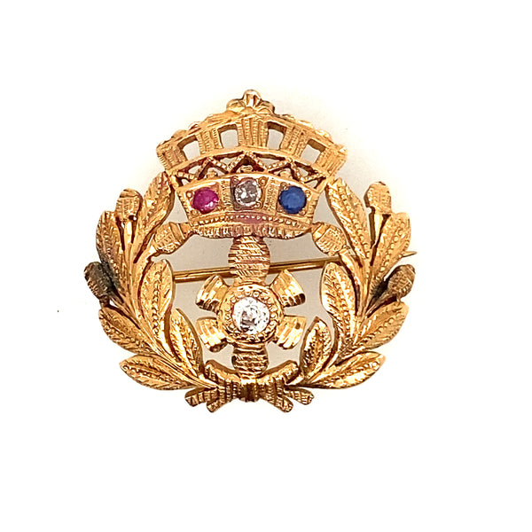 18ct Yellow Gold Sapphire, Ruby and Diamond Brooch/Pendant.