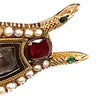 9ct Yellow Gold Serpent Mourning Brooch with Garnet, Emerald & Seed Pearl