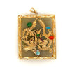 14ct Yellow Gold Jade, Opal, Red Coral, Ruby & Amethyst Handmade Pendant with two Engraved Dragons