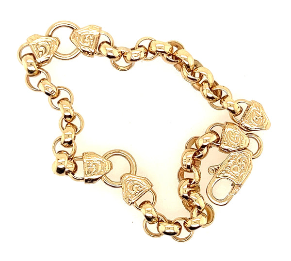 9ct Yellow Gold Bracelet with Engraved Parrot Clasp Catch