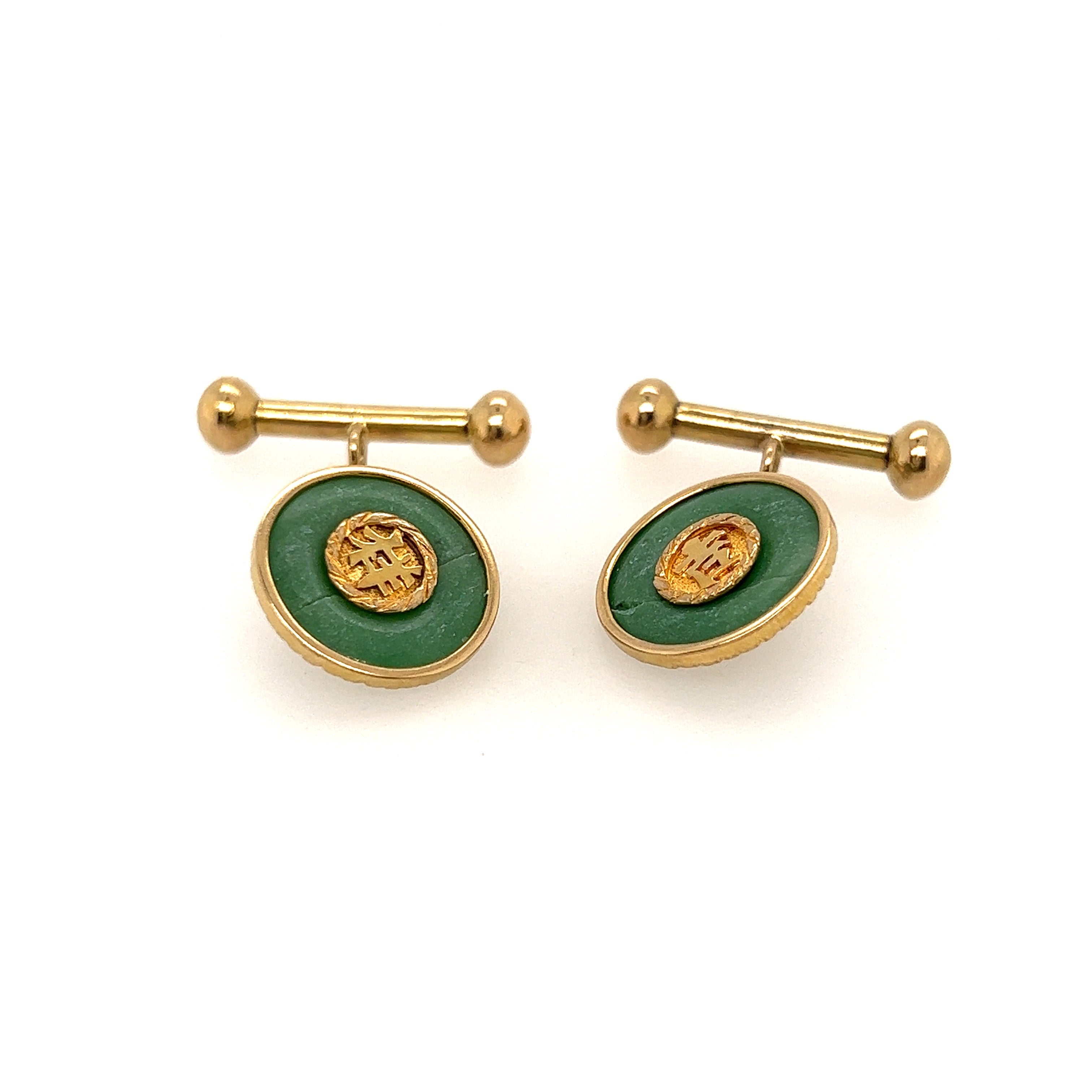 Jade and 14ct Yellow Gold Cuff Links