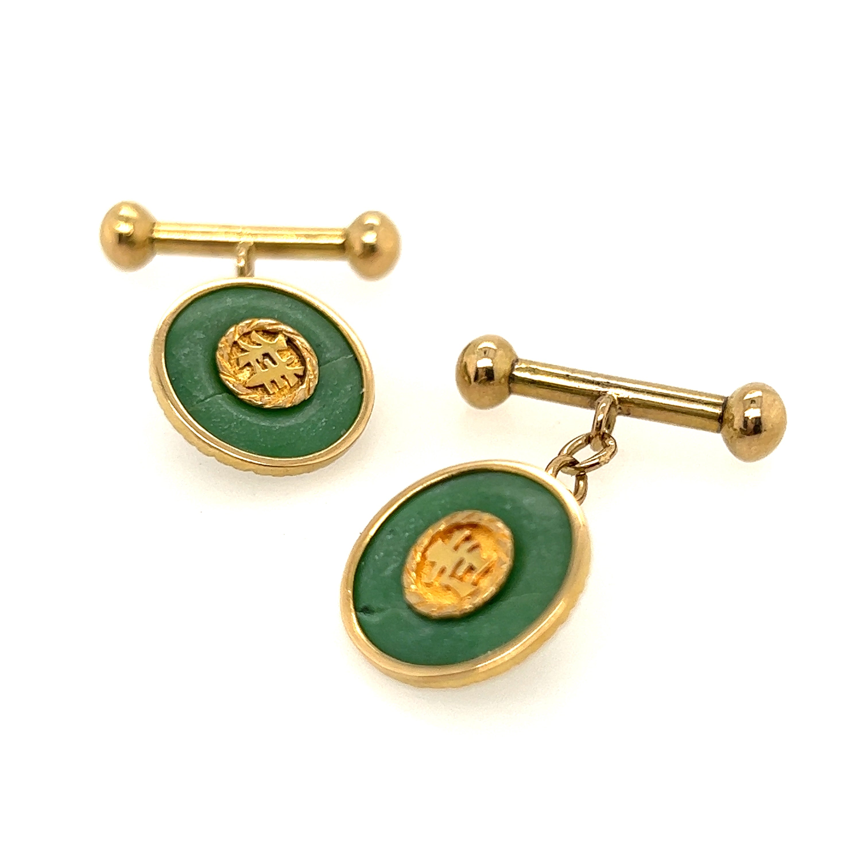 Jade and 14ct Yellow Gold Cuff Links