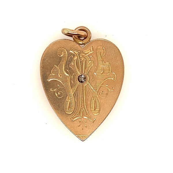 9ct Yellow Gold Heart Pendant with "Old Mine Cut" Diamond