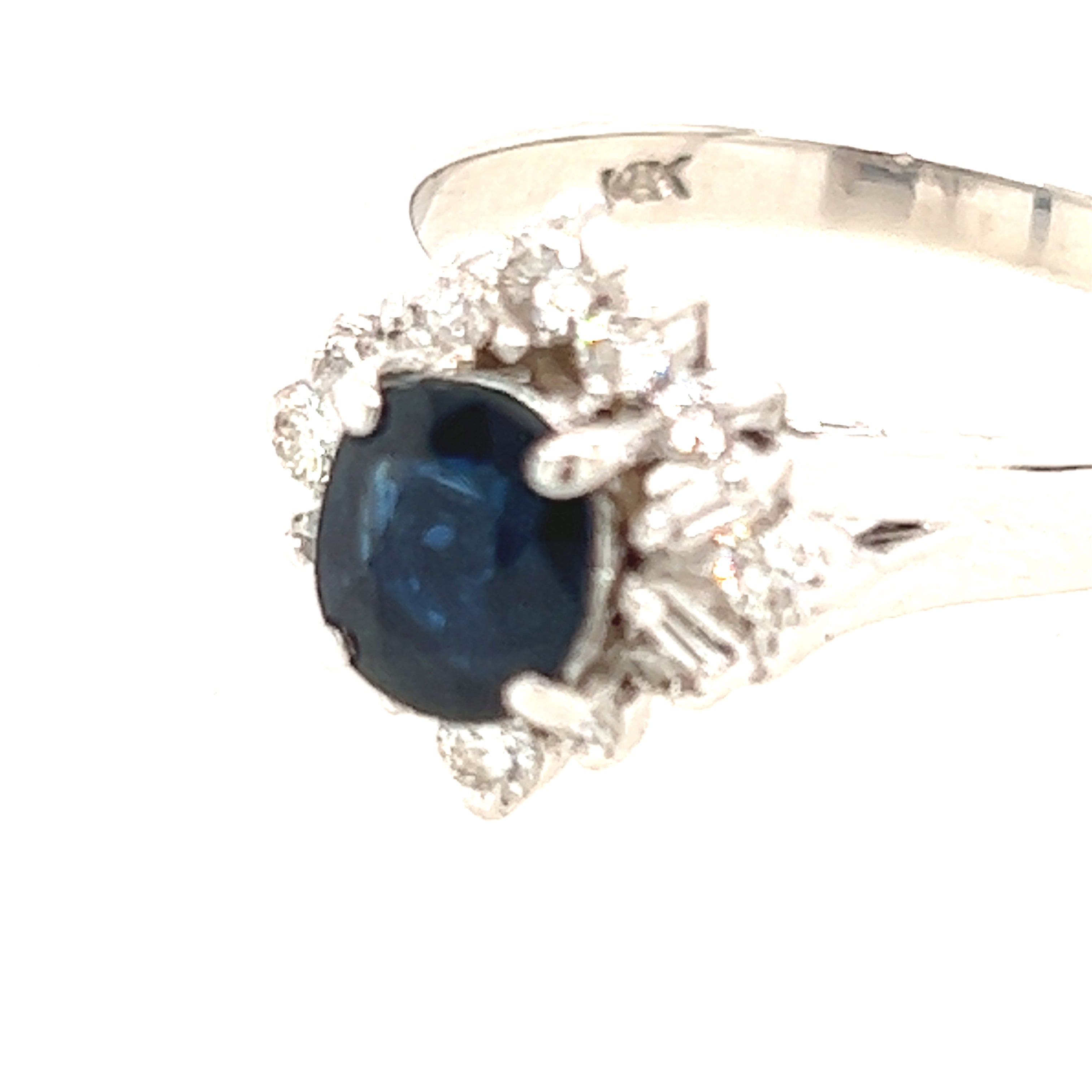 14k White Gold Blue Sapphire & Diamond Ring