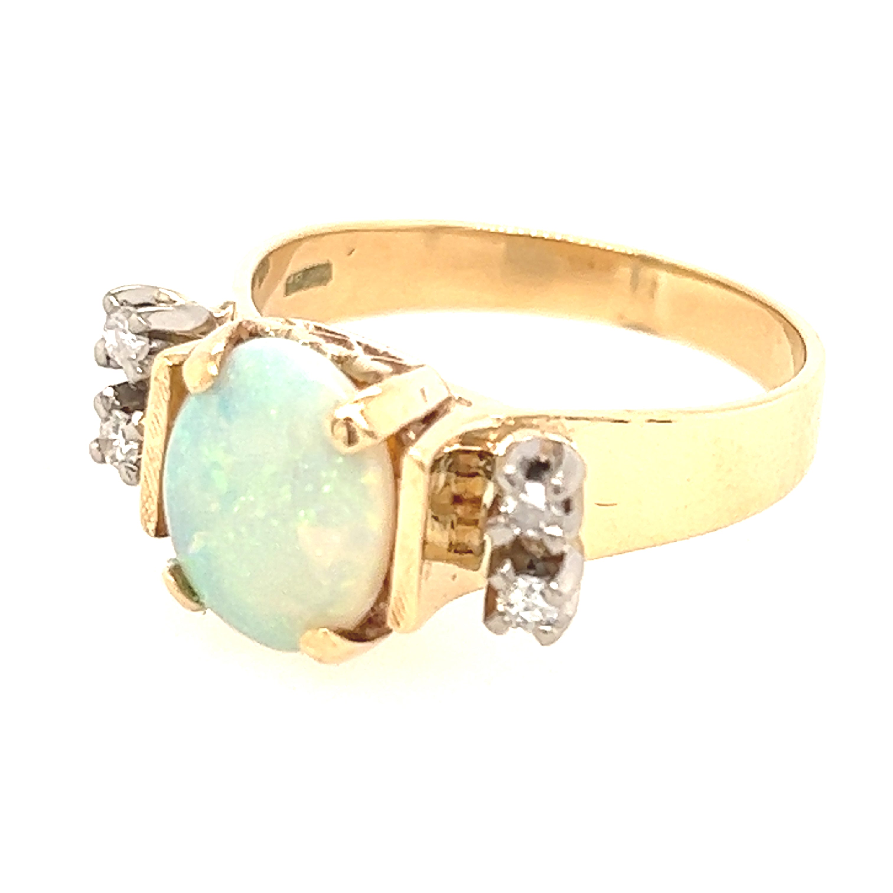 9ct Yellow and White Gold Opal and Diamond Ring